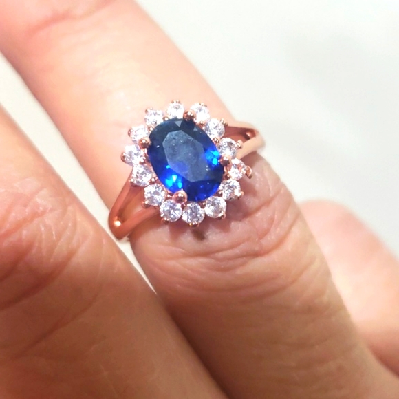 Blue Sapphire and White CZ Ring - Picture 3 of 5